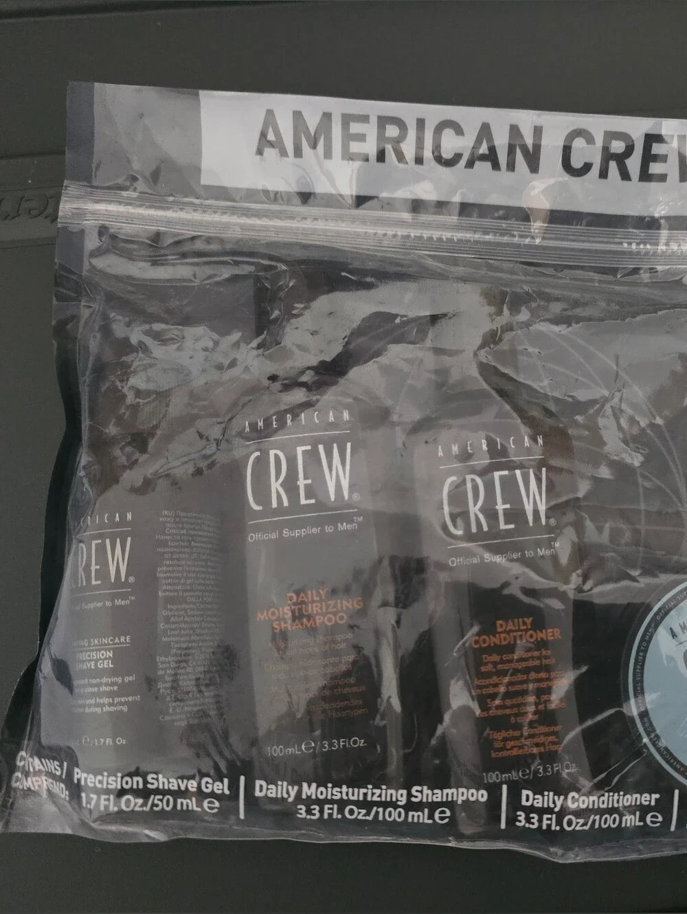THREE American Crew 4-piece travel set-shampoo,conditioner,fiber Cream,shave Gel